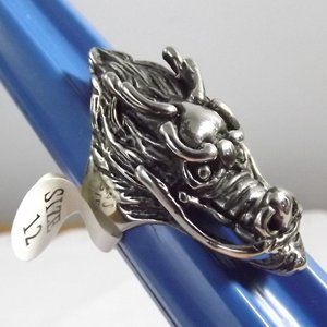 Stainless Steel Dragon Head Ring, Size 12